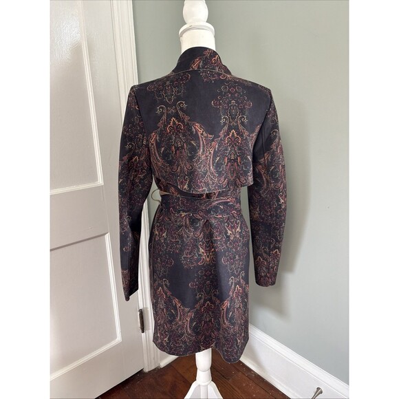 Anthropologie Solitaire Paisley Belted Trench Coat Suede Feel Women's Small - Picture 3 of 5